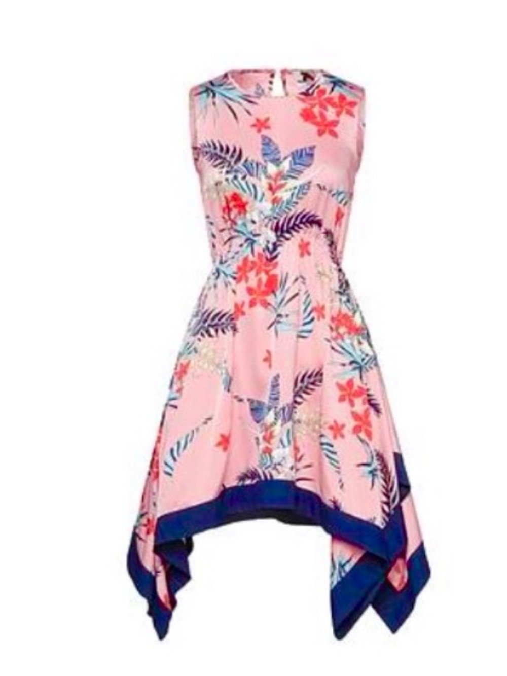 No Secrets Sleeveless Tropical Floral Dress Handkerchief Hem Size 46 (US 10)